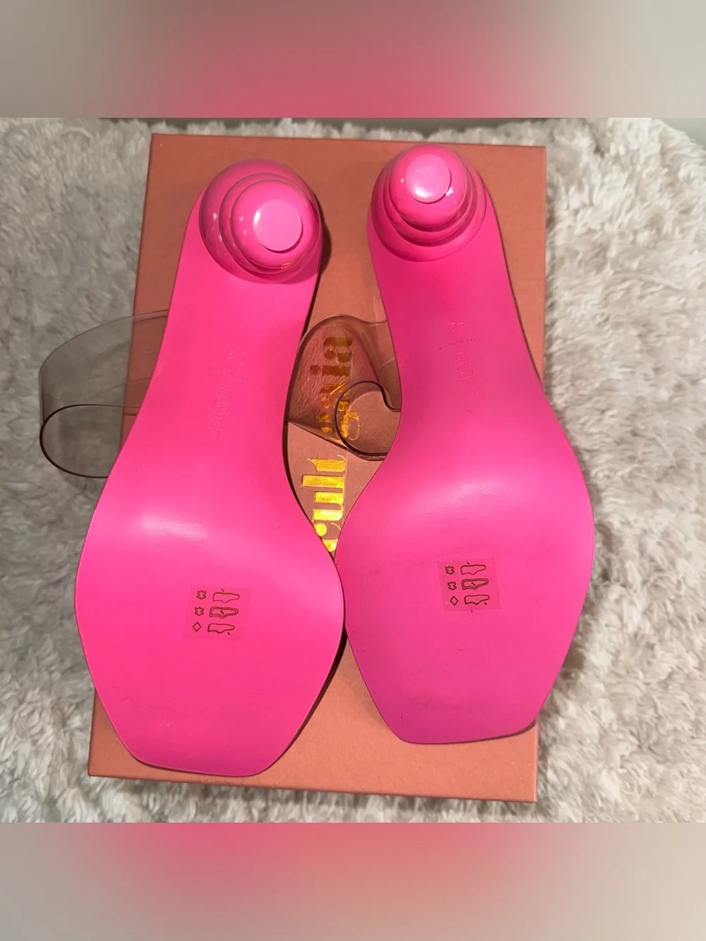 RARE Cult Gaia Vita Vinyl Stacked Heel Mules Blossom Pink Size 42 (Fits 10.5)